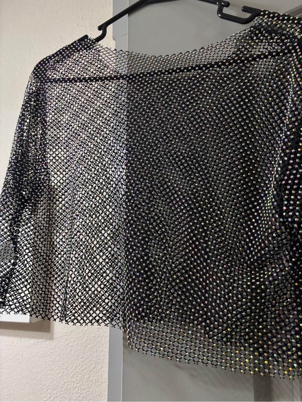 Black Metallic Mesh Skirt with Iridescent Accents
